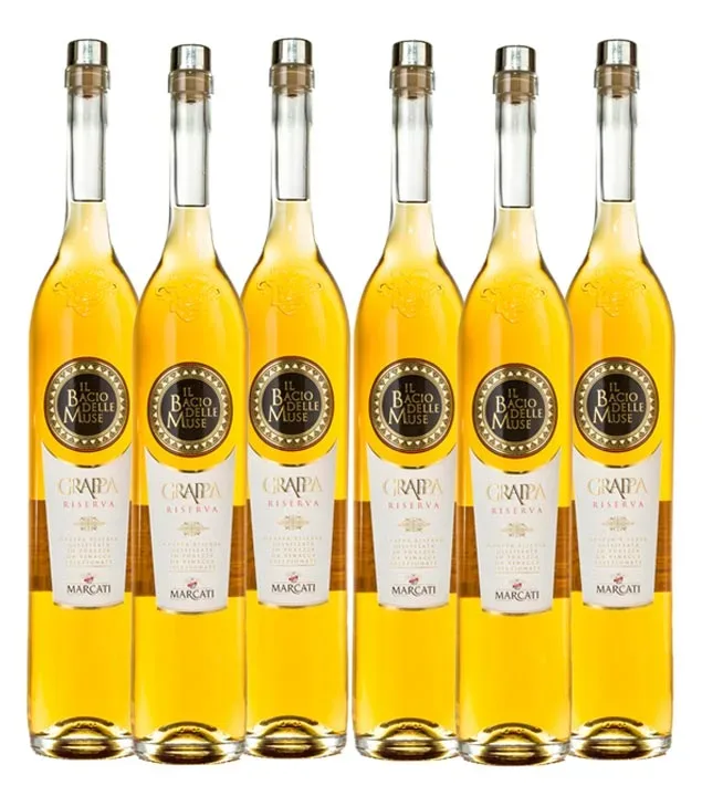 6 x Marcati Grappa Riserva „Il Bacio delle Muse“ / 40 % vol / 6 x 1,5 Liter-Flasche