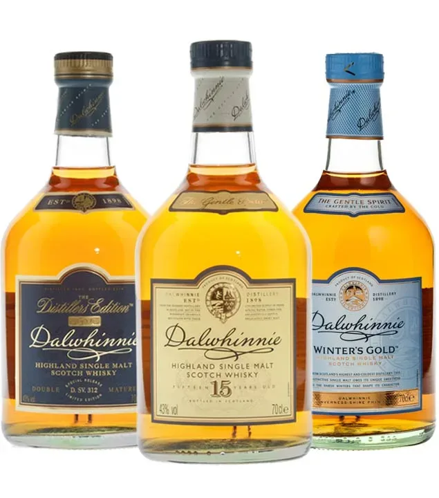 Dalwhinnie Whisky-Set: Winters Gold, 15 Jahre, Distillers Edition / 43 % Vol. / 3 x 0,7 Liter