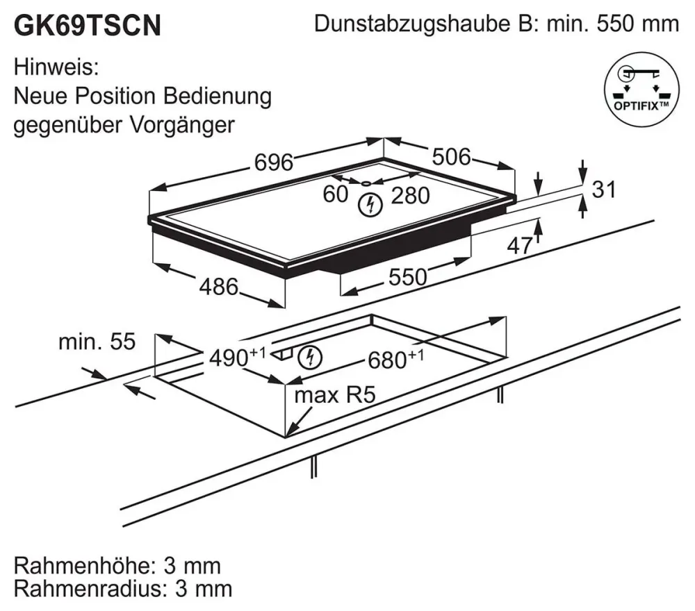 Electrolux GK69TSCN Glaskeramik Kochfeld mit Touch-Display