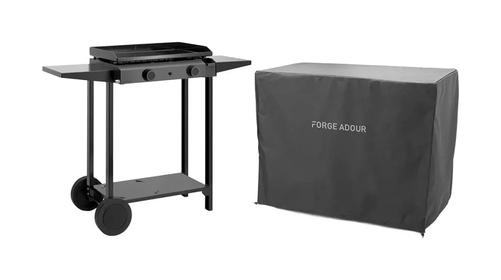 Forge Adour Base mit Rollwagen, inkl. Schutzhaube, Gas, 60 cm, Schwarz Plancha mit Rollwagen – Plancha Grill