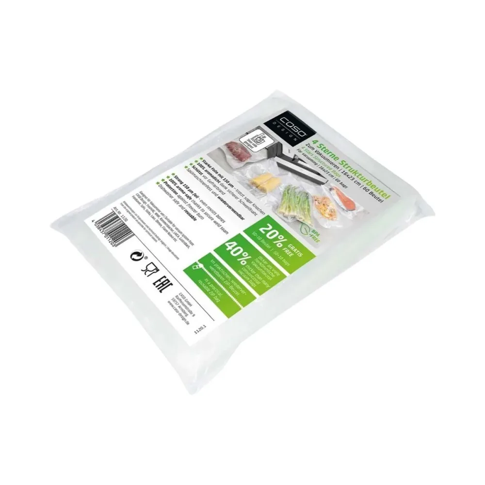 Caso Strukturbeutel 16x23 cm 60 Stück – Vakuumiergerät Zubehör – transparent