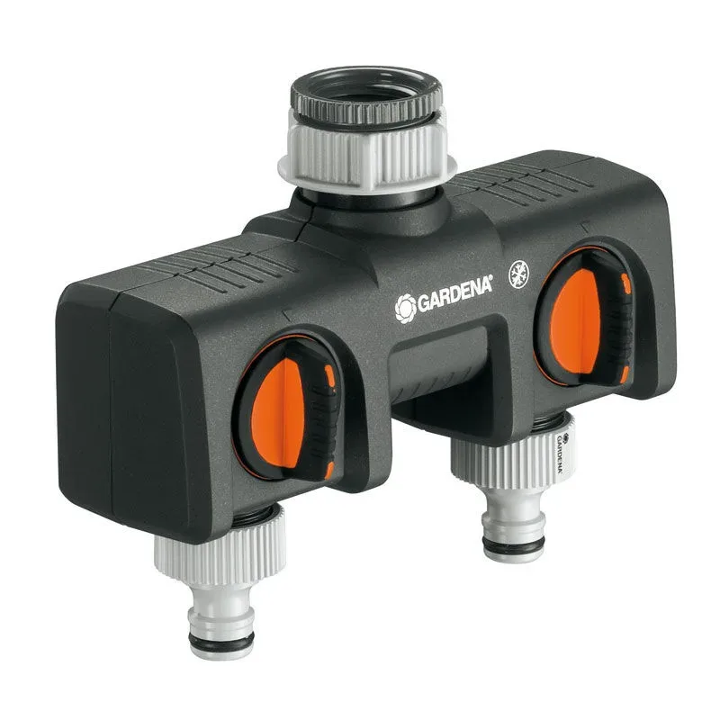 GARDENA 8193-20 Kunststoff 2-Wege-Verteiler Steckkupplung, 30,3 mm (1) IG, 24,2 mm (3/4) IG mit Regulierventil