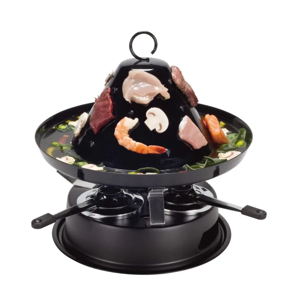 Nouvel Familia Tatarenhut mit 3 Pastenbrennern und Rechaud – Fondue Set – schwarz