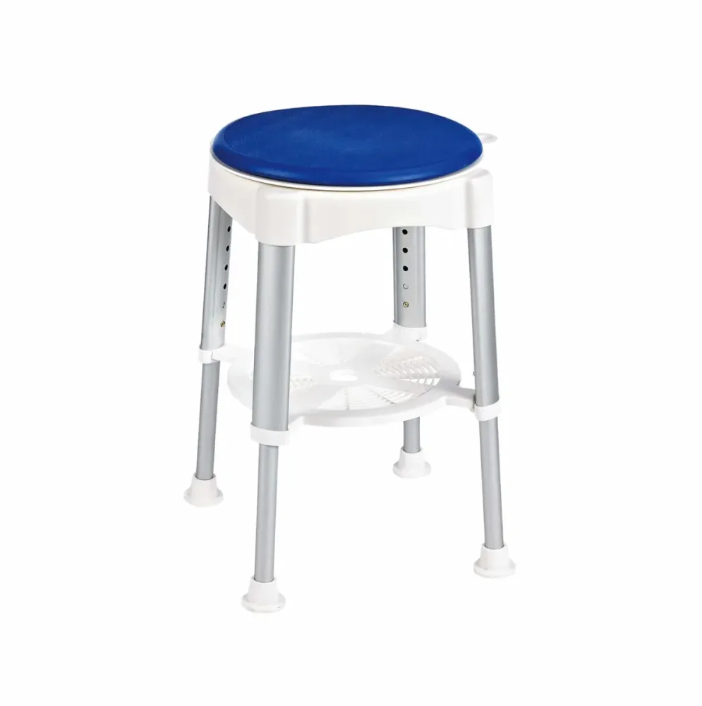 Ridder Bad-Hocker höhenverstellbar mit drehbarer Sitzfläche weiss/blau