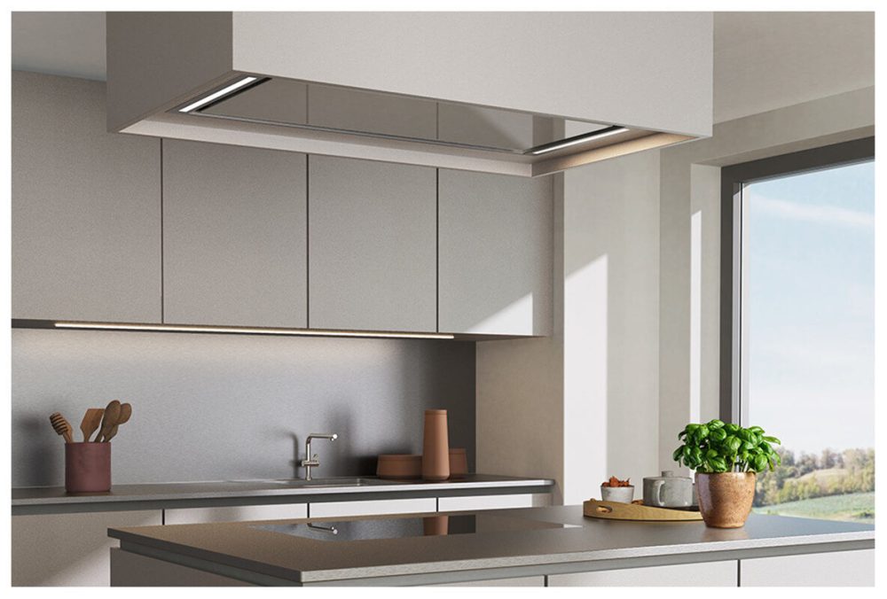 Wesco EVRE-L 5-80 mit Licht, Edelstahl, Glas weissalu Abluft Dunstabzugshaube – Inselhaube/Dunstabzugshaube Insel