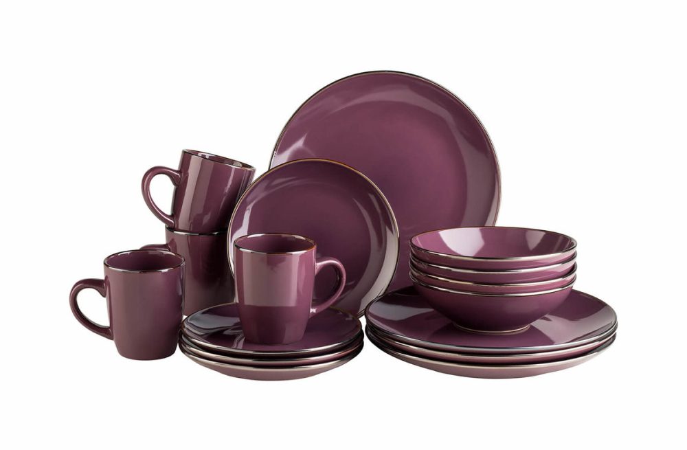 MÄSER Geschirr-Set Metallic Rim Lila Steinzeug - Geschirr-Set