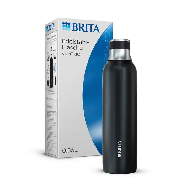 Brita Edelstahlflasche schwarz für sodaTRIO Wassersprudler (0,65l) – Wassersprudler Zubehör