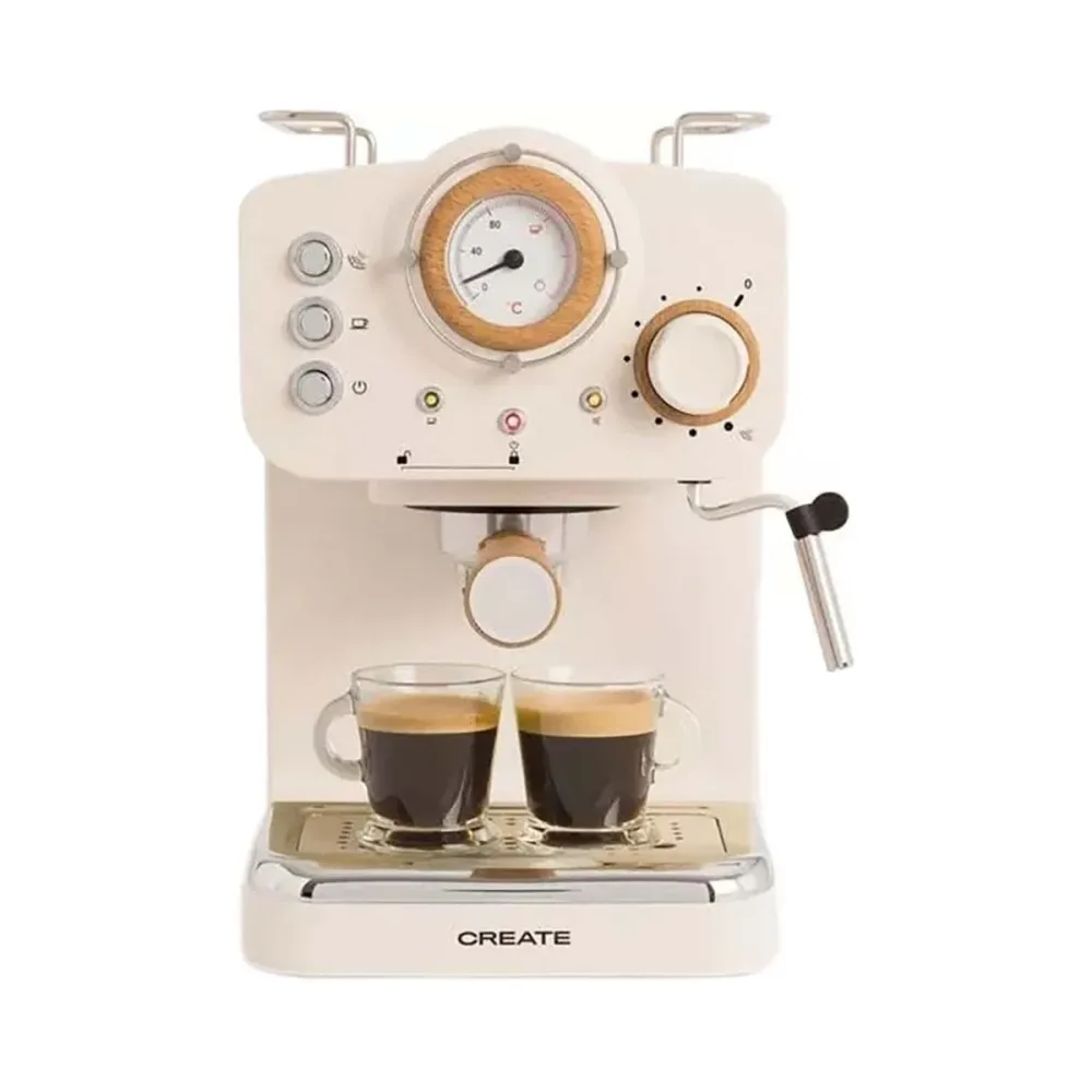 CREATE Thera Matt Retro crema Halbautomatische Kaffeemaschine – Siebträgermaschine/Espressomaschine – creme