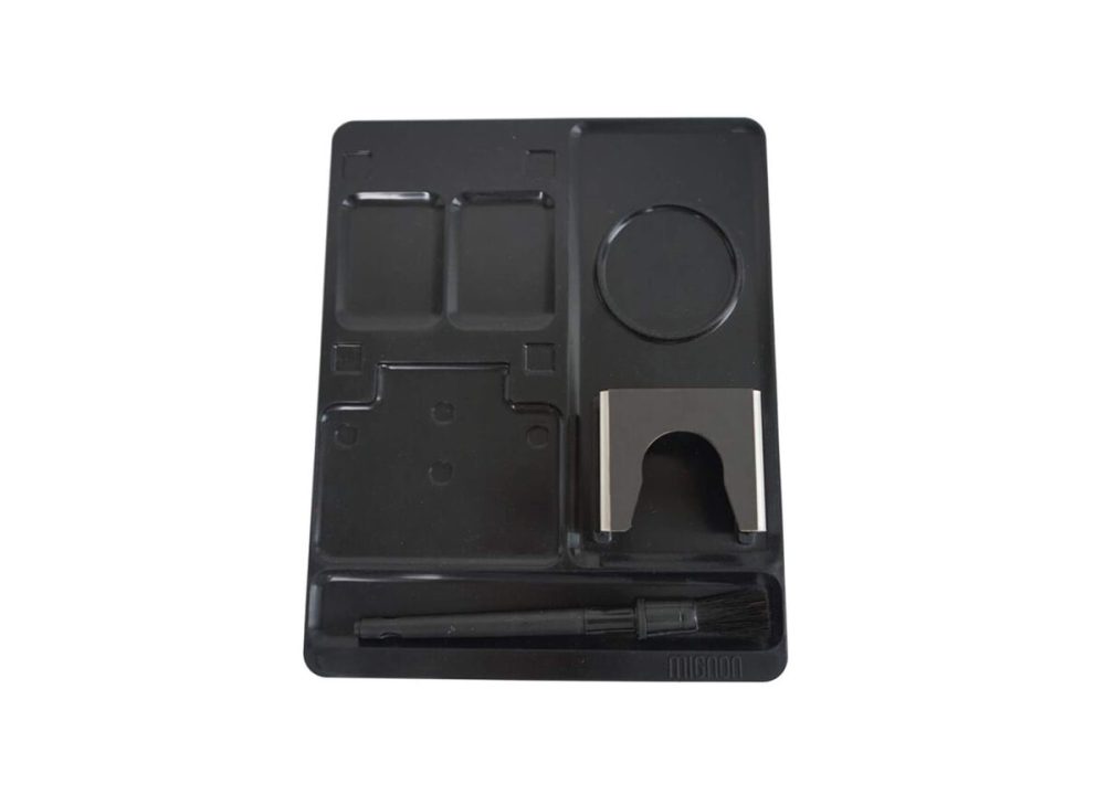 Eureka Mignon Mat Kit / Silikonmatte, Tamperbase, Pinsel Silikonmatte – Siebträgermaschine Zubehör – schwarz
