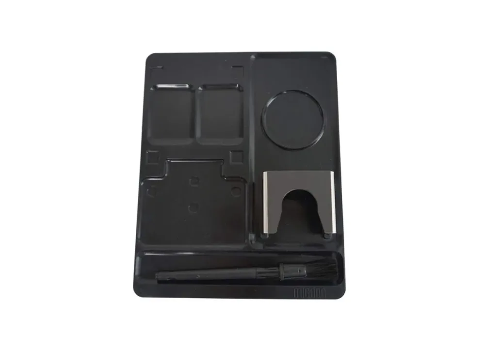 Eureka Mignon Mat Kit / Silikonmatte, Tamperbase, Pinsel Silikonmatte – Siebträgermaschine Zubehör – schwarz