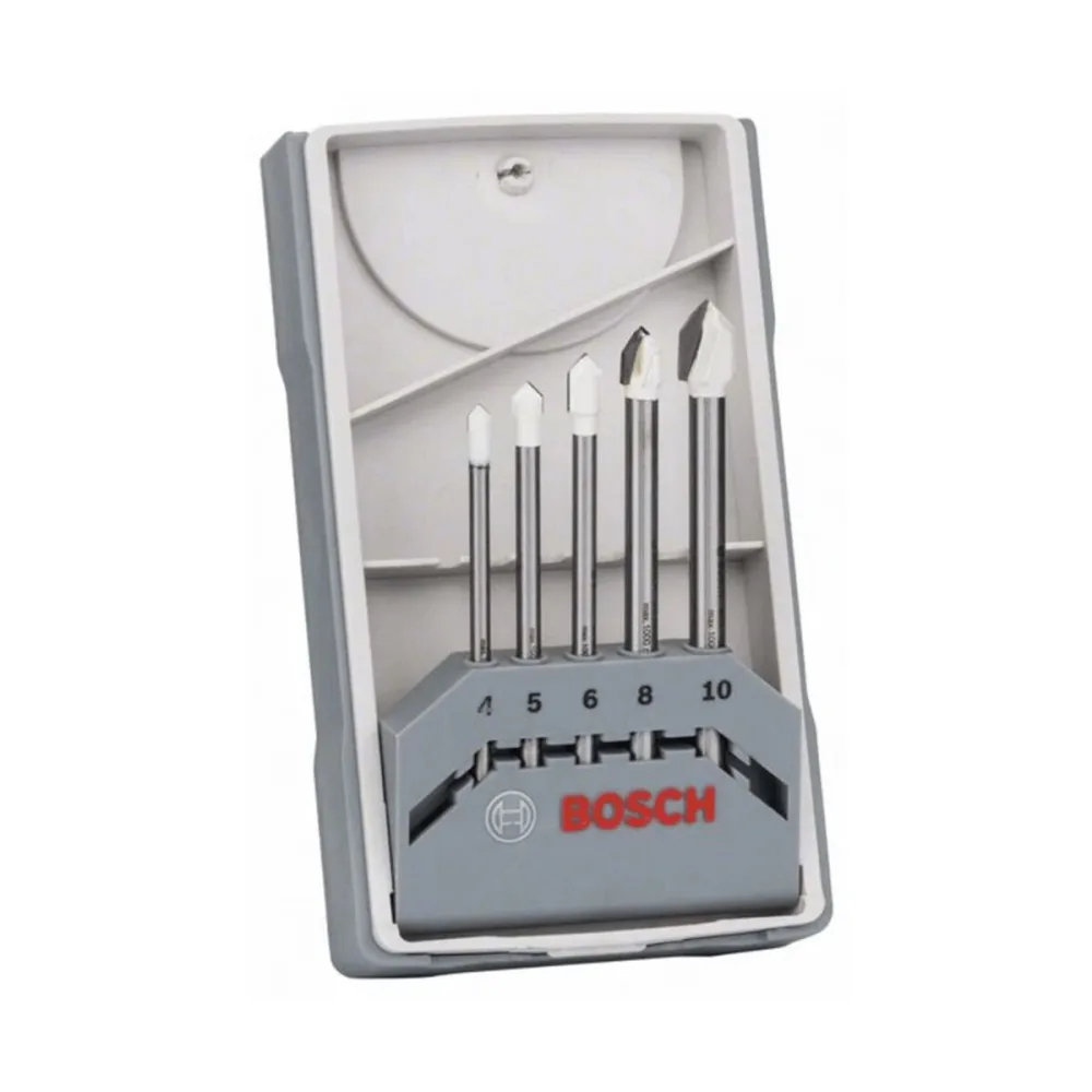 Bosch Accessories 2608587169 Glas- und Fliesenbohrer 5teilig 4 mm, 5 mm, 6 mm, 8 mm, 10 mm Zylinderschaft 1 Set
