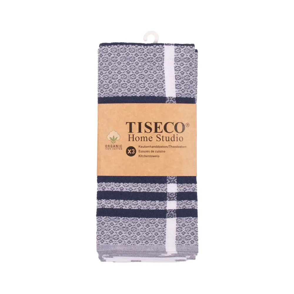 Tiseco - Küchentuch Bio-Baumwolle 3er-Set, 50 x 80 cm, Blau