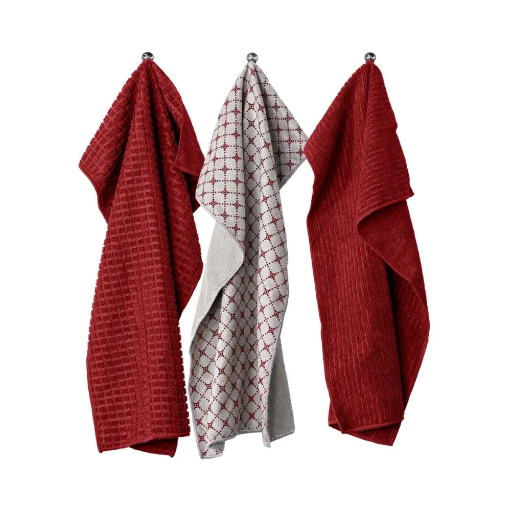 Tiseco 9587DIAMONDRED Küchentuch Set 3tlg Rot