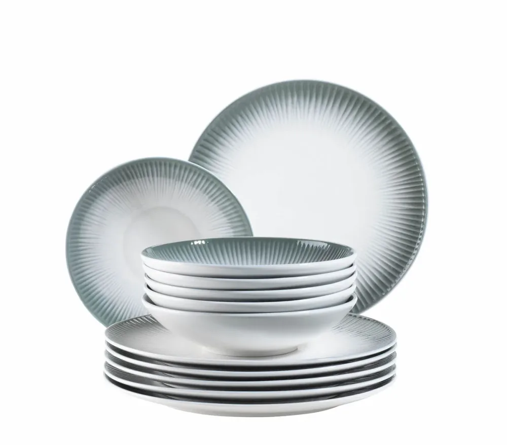 Mäser Dalia Tafelservice 12-teiliges Teller Set grau