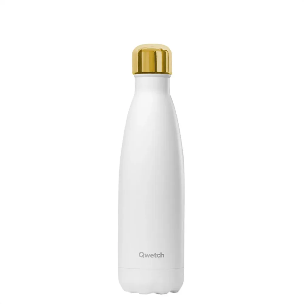 Qwetch White Gold Isolierte Stahlflasche 500ml weiss – Trinkflasche/Thermosflasche/Shaker – white / gold