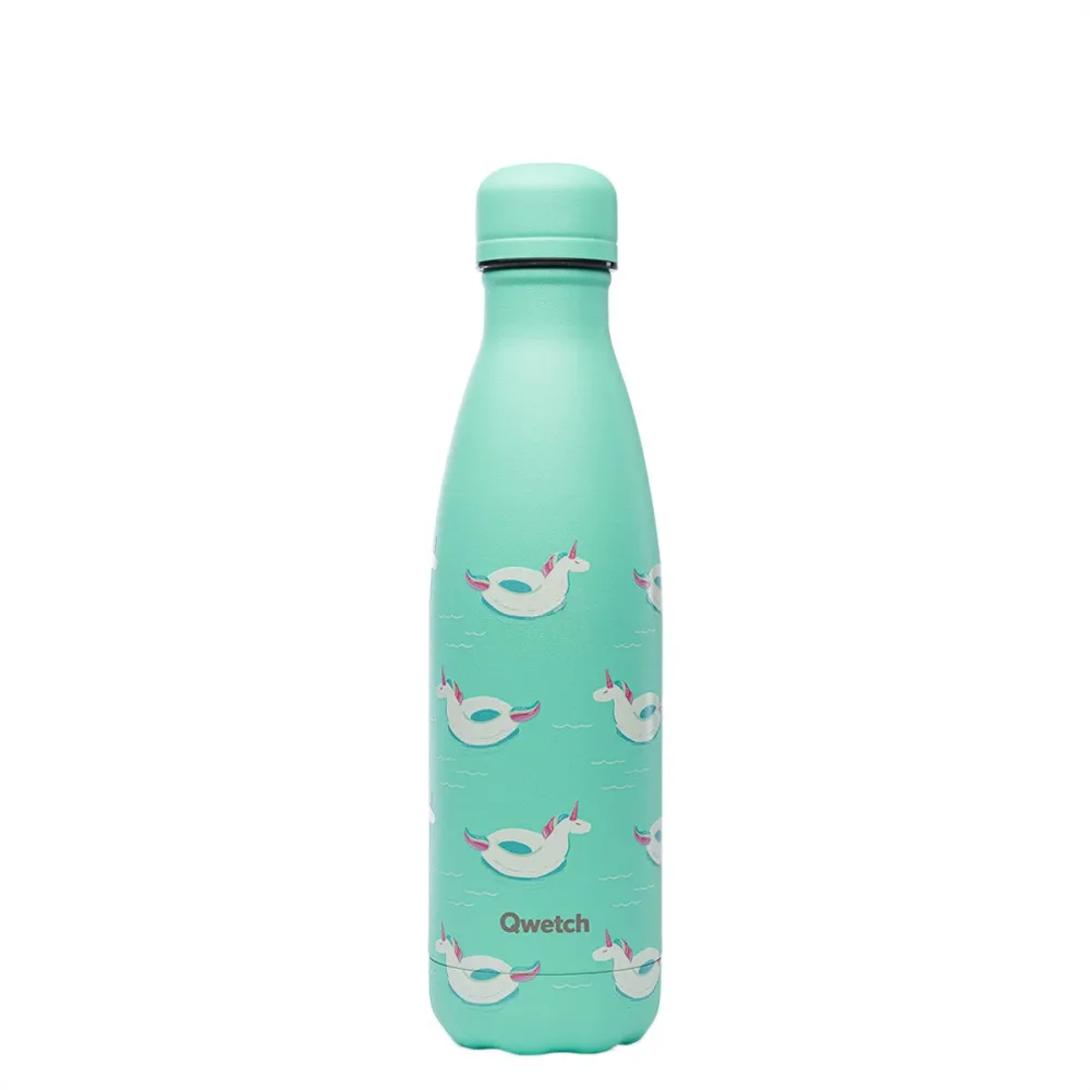 Qwetch Summer Isolierte Stahlflasche 500ml türkis – Trinkflasche/Thermosflasche/Shaker
