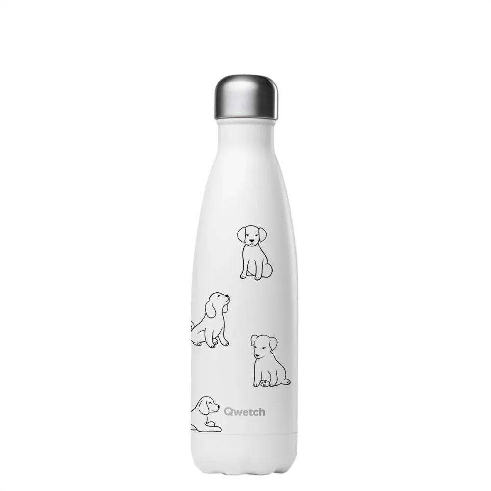 Qwetch Cat & Dog Isolierte Stahlflasche 500ml weiss – Trinkflasche/Thermosflasche/Shaker