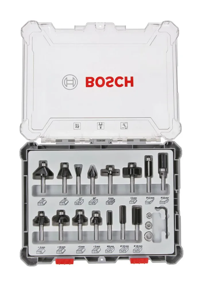 Fräser-Set, 8-mm-Schaft, 15-teilig Bosch Accessories 2607017472