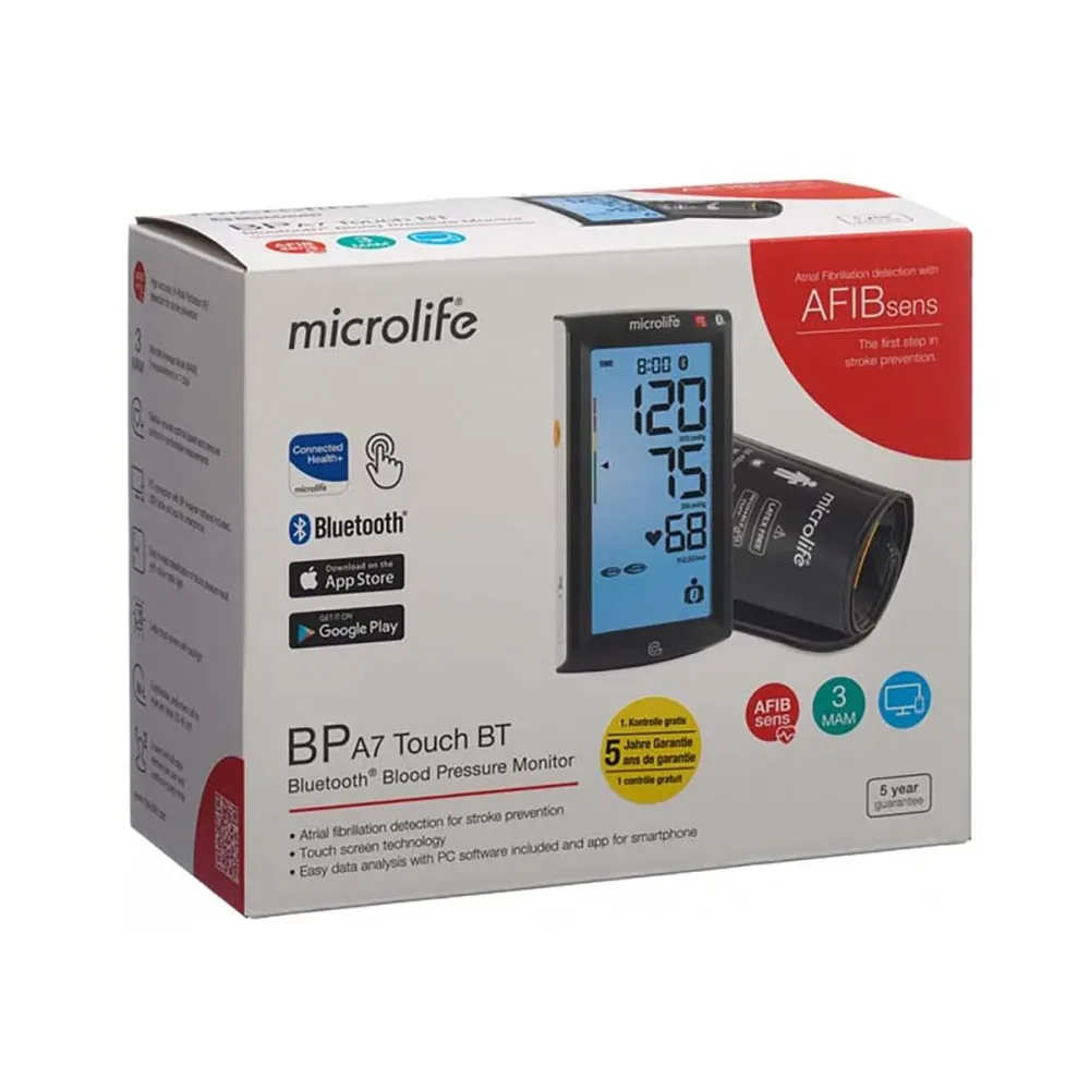 Microlife A7 Touch Bluetooth Blutdruckmessgerät – Blutdruckmessgerät/Herzfrequenzmessgerät – schwarz