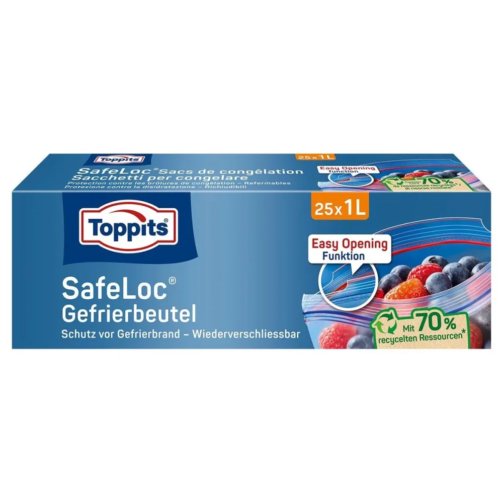 Toppits SafeLoc 1 Liter Doppelverschluss-Gefrierbeutel – Kühlschrank Zubehör/Gefrierschrank Zubehör