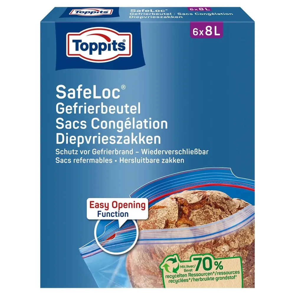 Toppits SafeLoc 8 Liter Doppelverschluss-Gefrierbeutel – Kühlschrank Zubehör/Gefrierschrank Zubehör