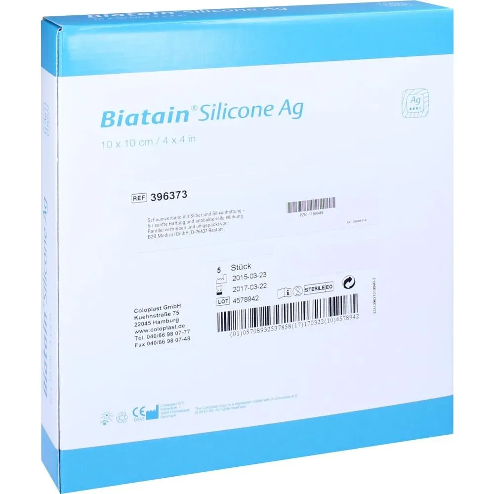 BIATAIN Silicone Ag Schaumverband 10x10 cm 5 St Kompressen