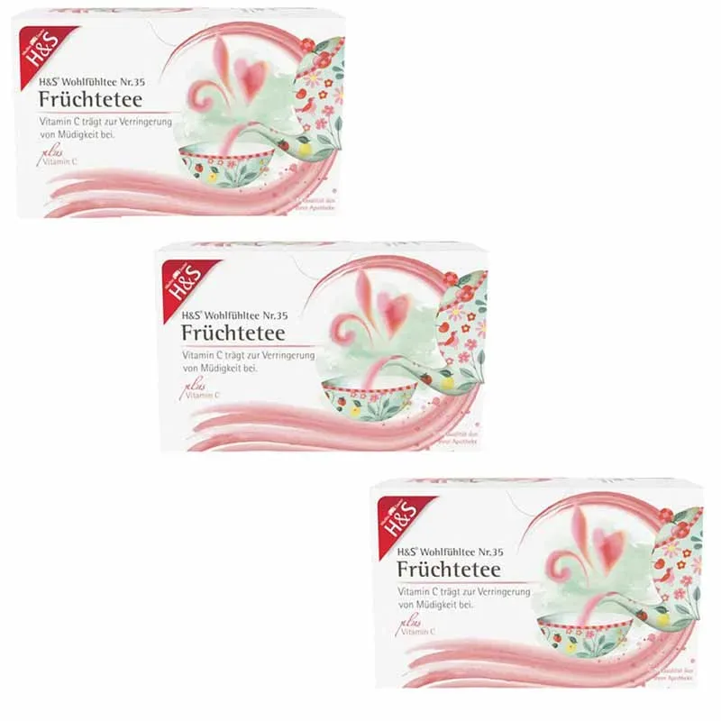 H&S Wohlfühltee Früchtetee mit Vitamin C 3er Set 3X20X2,7 g Filterbeutel
