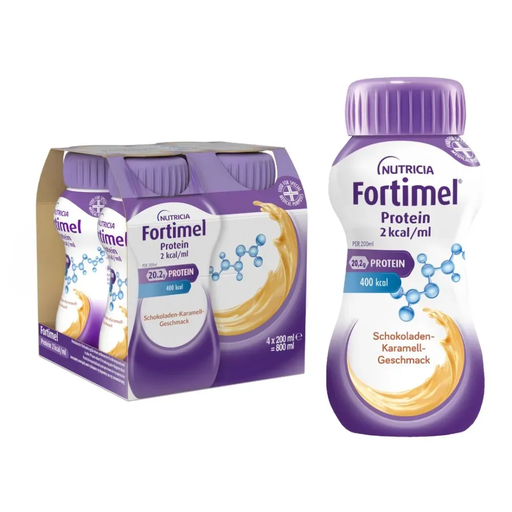 Fortimel Protein 2 kcal Schokolade-Karamell 4X200 ml Flüssigkeit