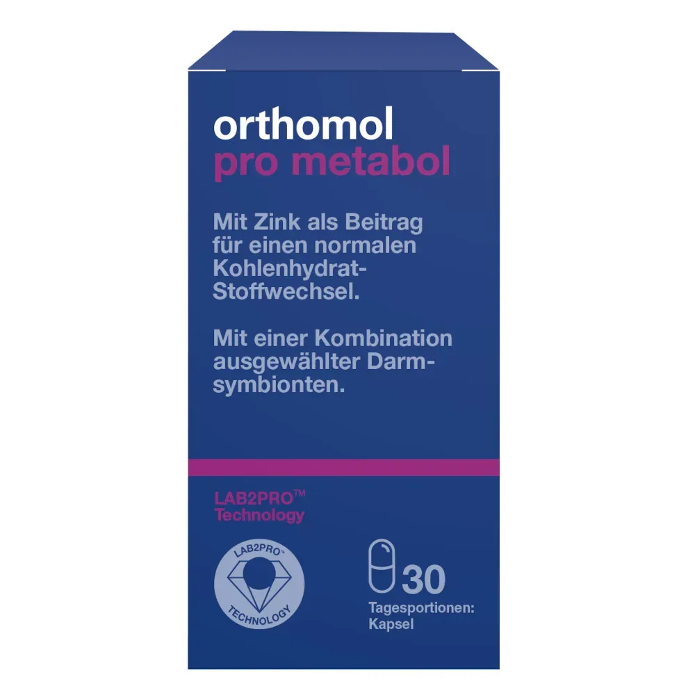orthomol pro metabol - enthält eine Kombination ausgewählter Darmsymbionten und Zink - Kapseln