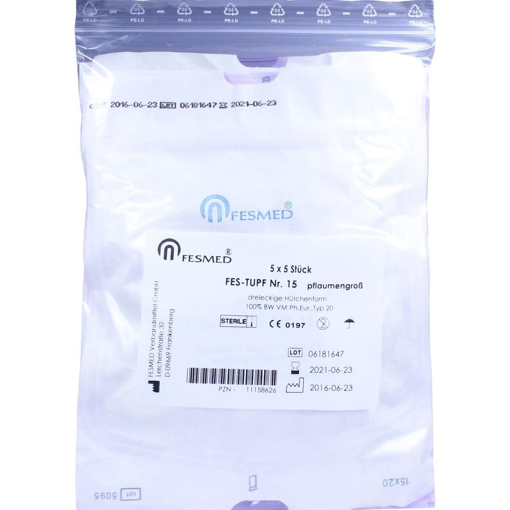 MULLTUPFER FES TUPF Nr.15 steril 2Lage pflaumengr. 5X5 St Tupfer