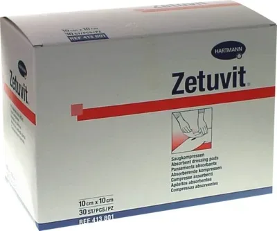 ZETUVIT Saugkompressen unsteril 10x10 cm 30 St Kompressen