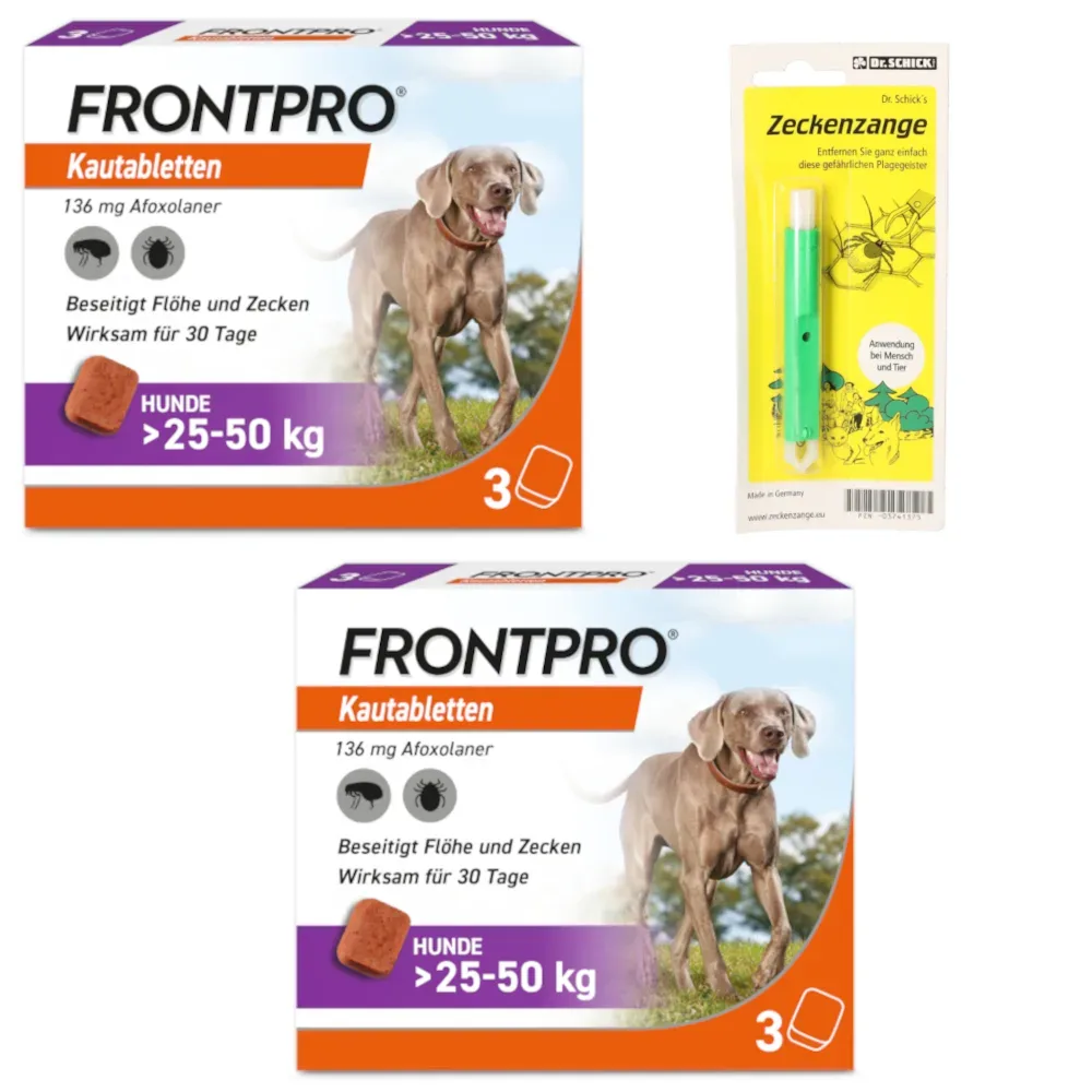 2x Frontpro Hunde 25-50 kg + Zeckenzange Set 1 St Sparset