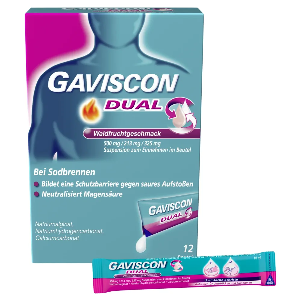 GAVISCON DUAL Waldfruchtgeschmack - Bei Sodbrennen 12X10 ml Suspension zum Einnehmen