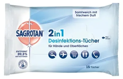 SAGROTAN 2in1 Desinfektions-Tücher 15 St Tücher