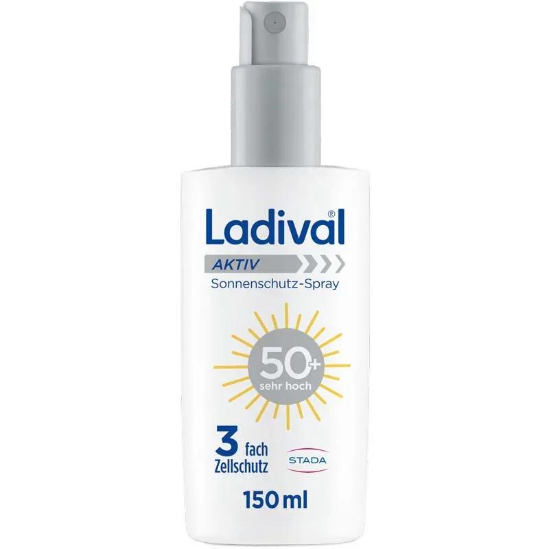 Ladival Aktiv Sonnenschutz-Spray LSF 50+: Sonnencreme für den Körper, ideal für Sport und unterwegs, extra wasserfest?& schweißresistent, mit 3-fach Zellschutz, 150ml  