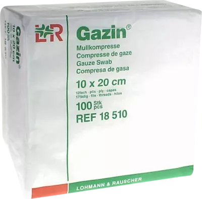 GAZIN Mullkomp.10x20 cm unsteril 12fach Op 100 St Kompressen