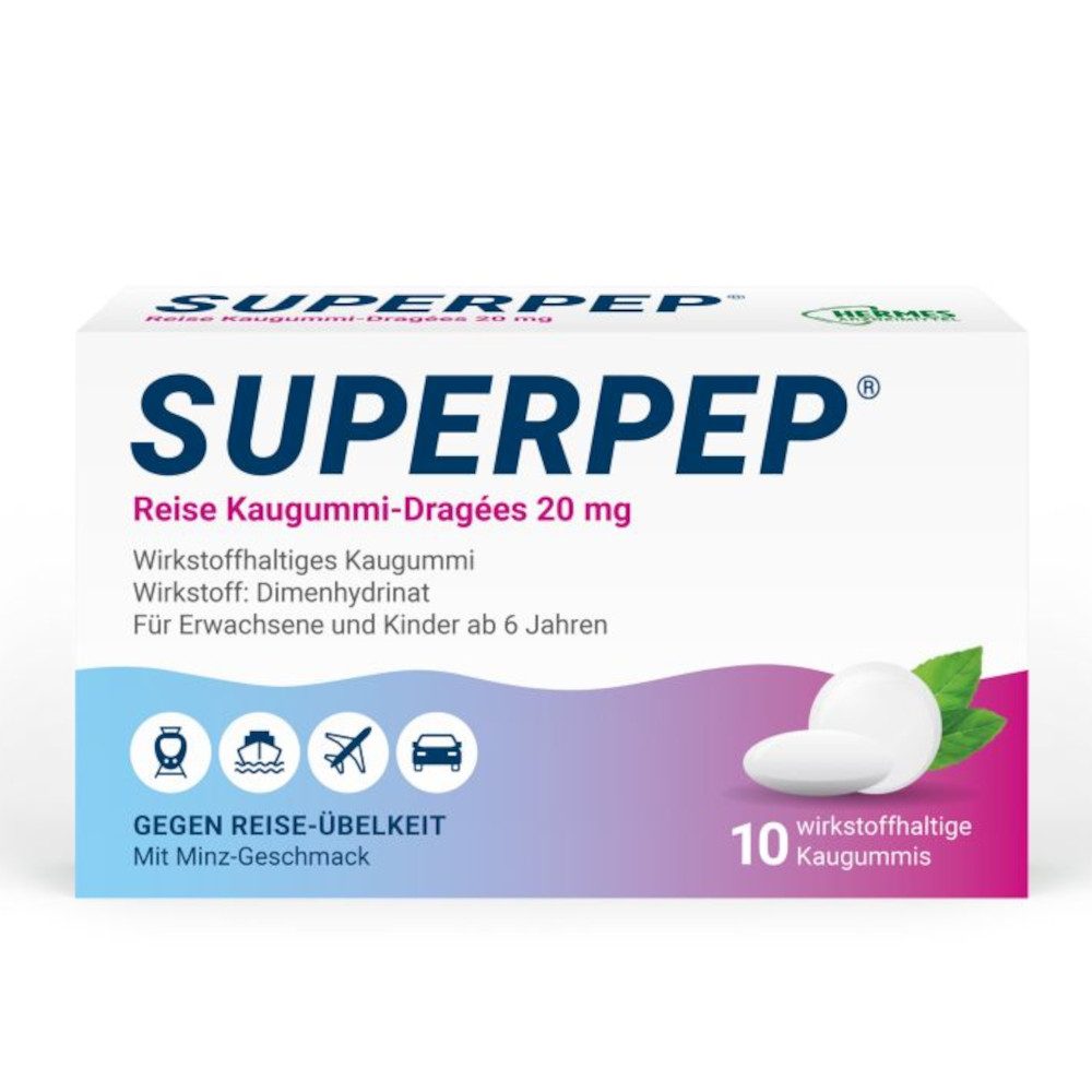 SUPERPEP Reise Kaugummi-Dragées 20 mg 10 St Kaugummi