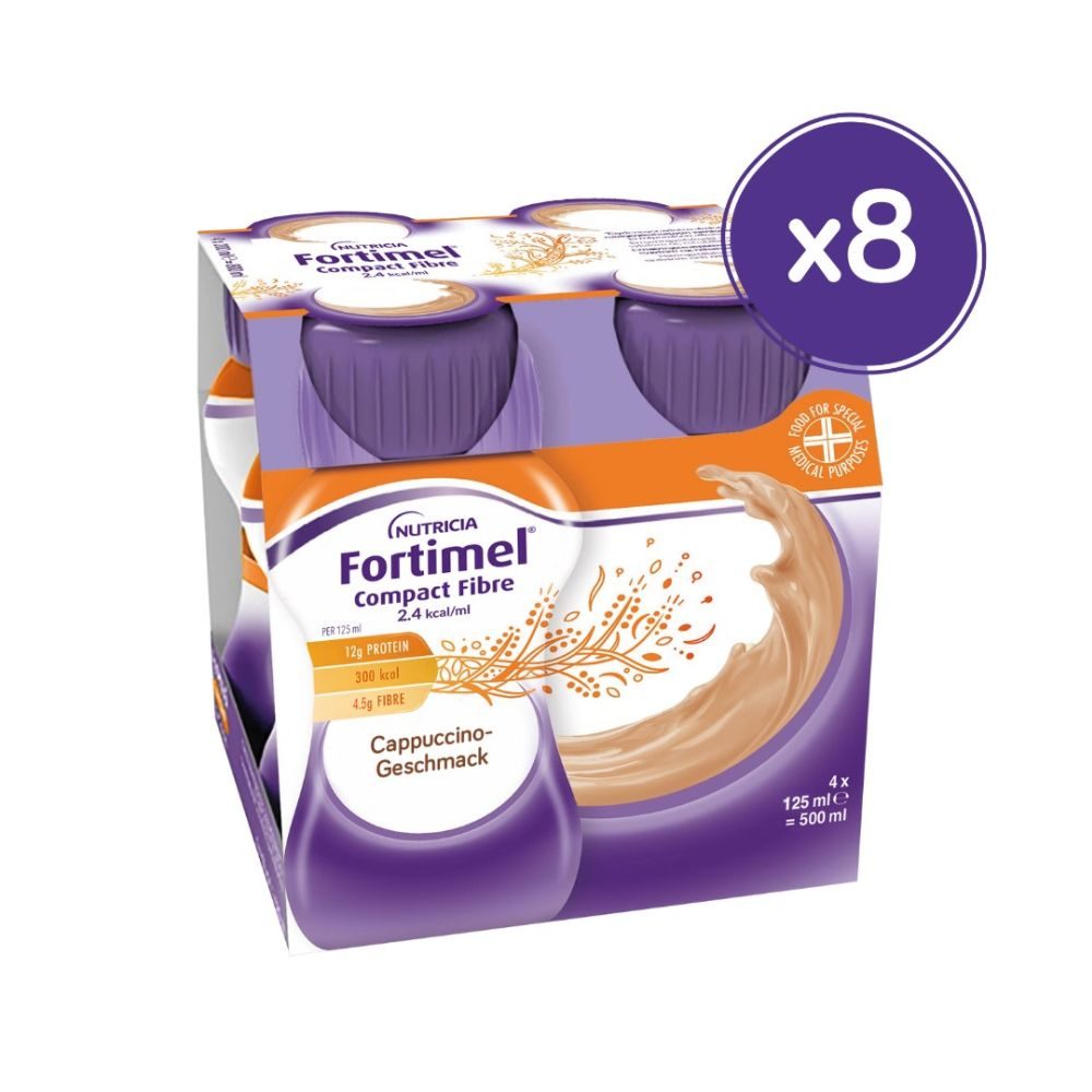 Fortimel Compact Fibre 2.4 Trinknahrung Cappuccino 8X4X125 ml Flüssigkeit