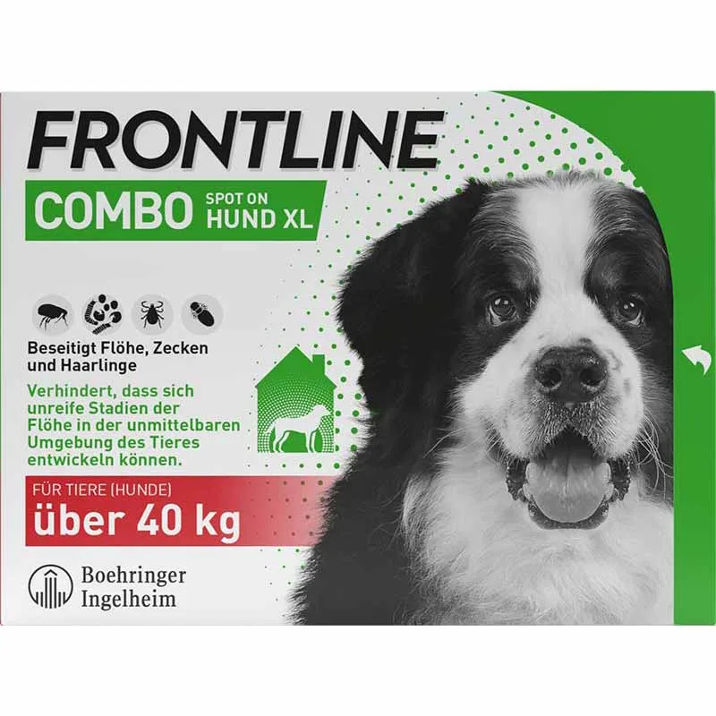 FRONTLINE COMBO gegen Zecken, Flöhe (Flöhe, Eier, Larven, Puppen) bei Hunden XL (40-60Kg) 3 St Lösung
