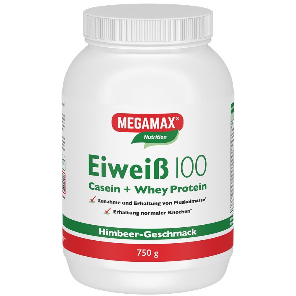 MEGAMAX Eiweiß 100 Casein + Whey Protein Himbeer 750 g Pulver