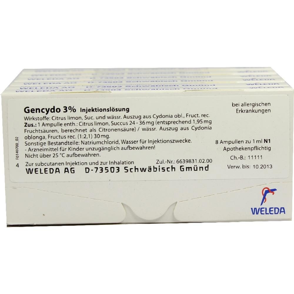 WELEDA GENCYDO 3% Injektionslösung 48X1 ml Injektionslösung