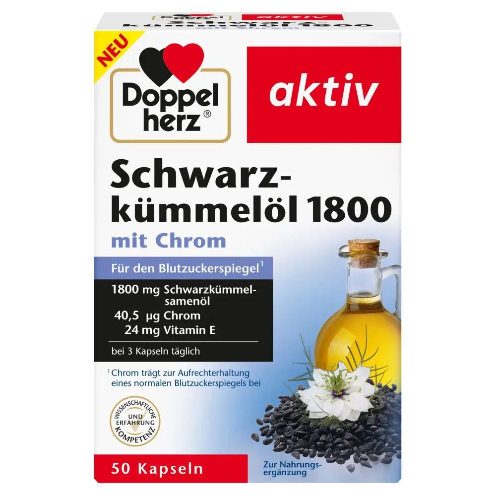 Doppelherz aktiv Schwarzkümmelöl 1800 mit Chrom  50 St Kapseln
