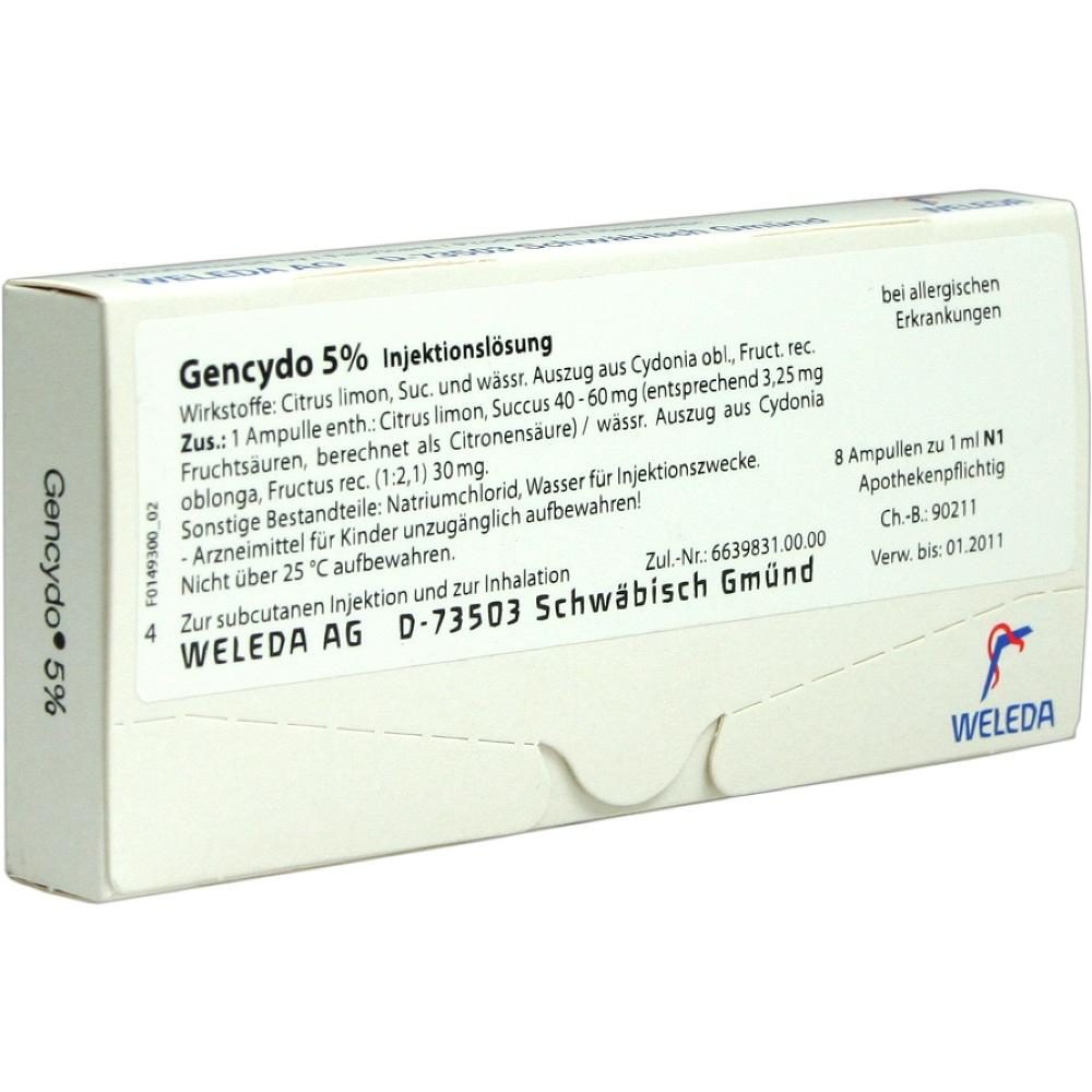 WELEDA GENCYDO 5% Injektionslösung 8 St Injektionslösung