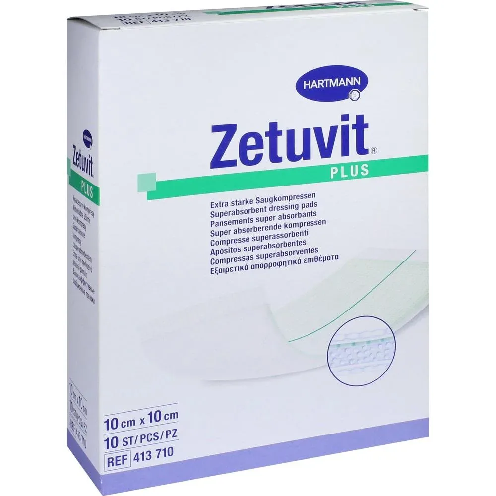 ZETUVIT Plus extrastarke Saugkompr.steril 10x10 cm 10 St Kompressen