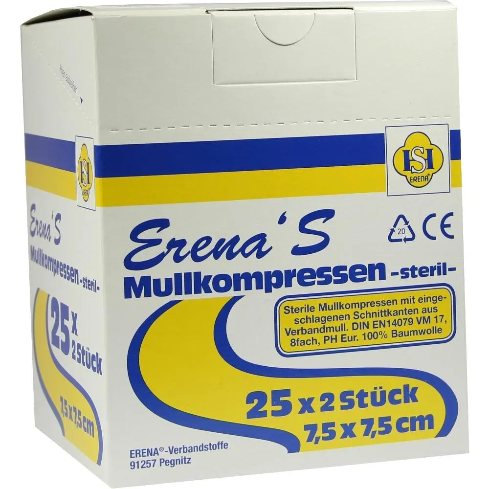 ERENA STERIL Mullkompr.7,5x7,5 cm 8fach 25X2 St