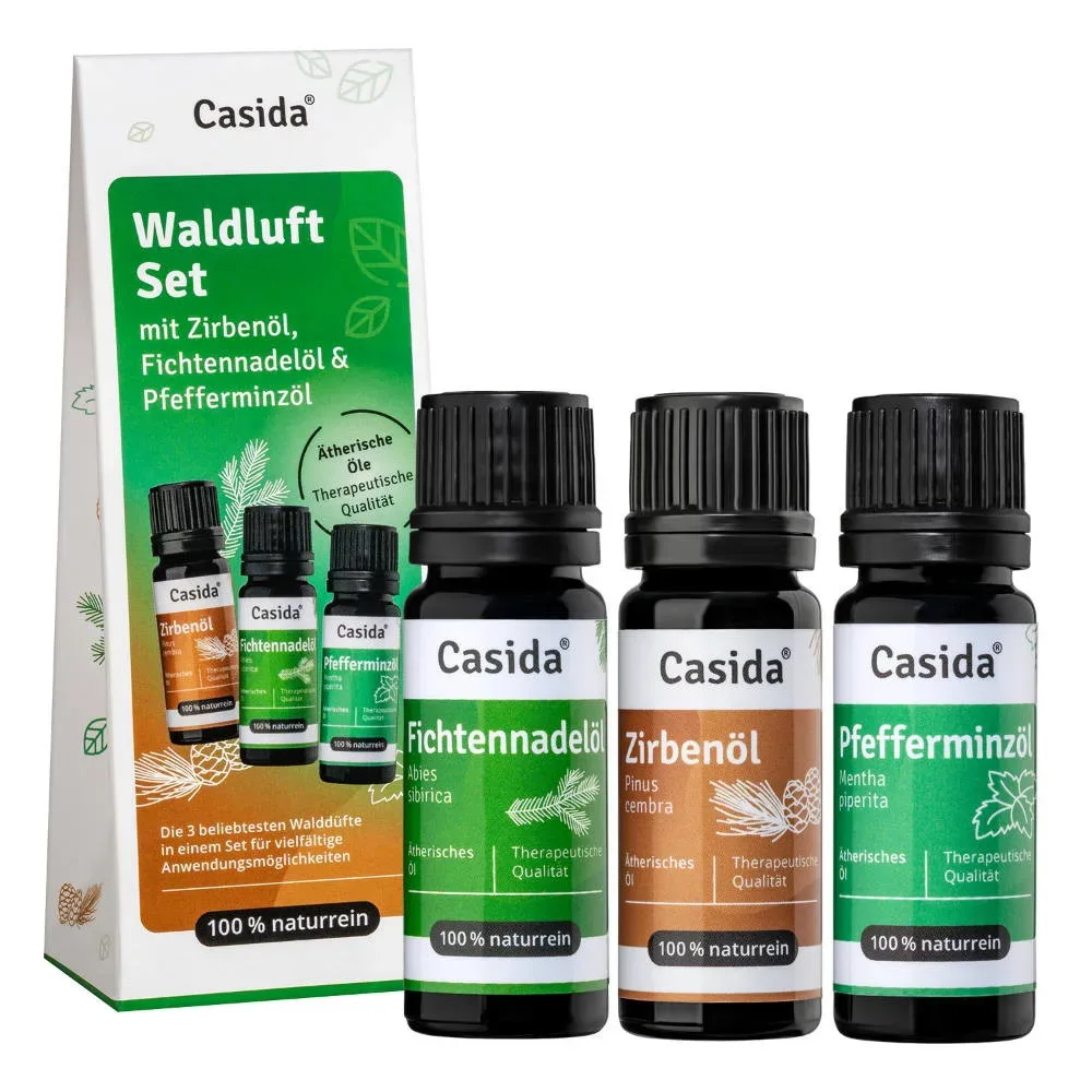 Casida Waldluft Set mit Zirbenöl, Fichtennadelöl & Pfefferminzöl 3X10 ml Ätherisches Öl