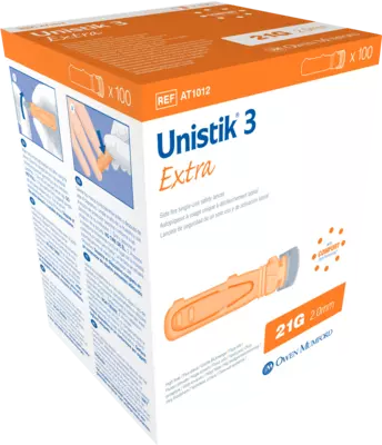 UNISTIK 3 Extra Eindr.Tiefe 2,0 mm Stechhilfe 100 St Lanzetten