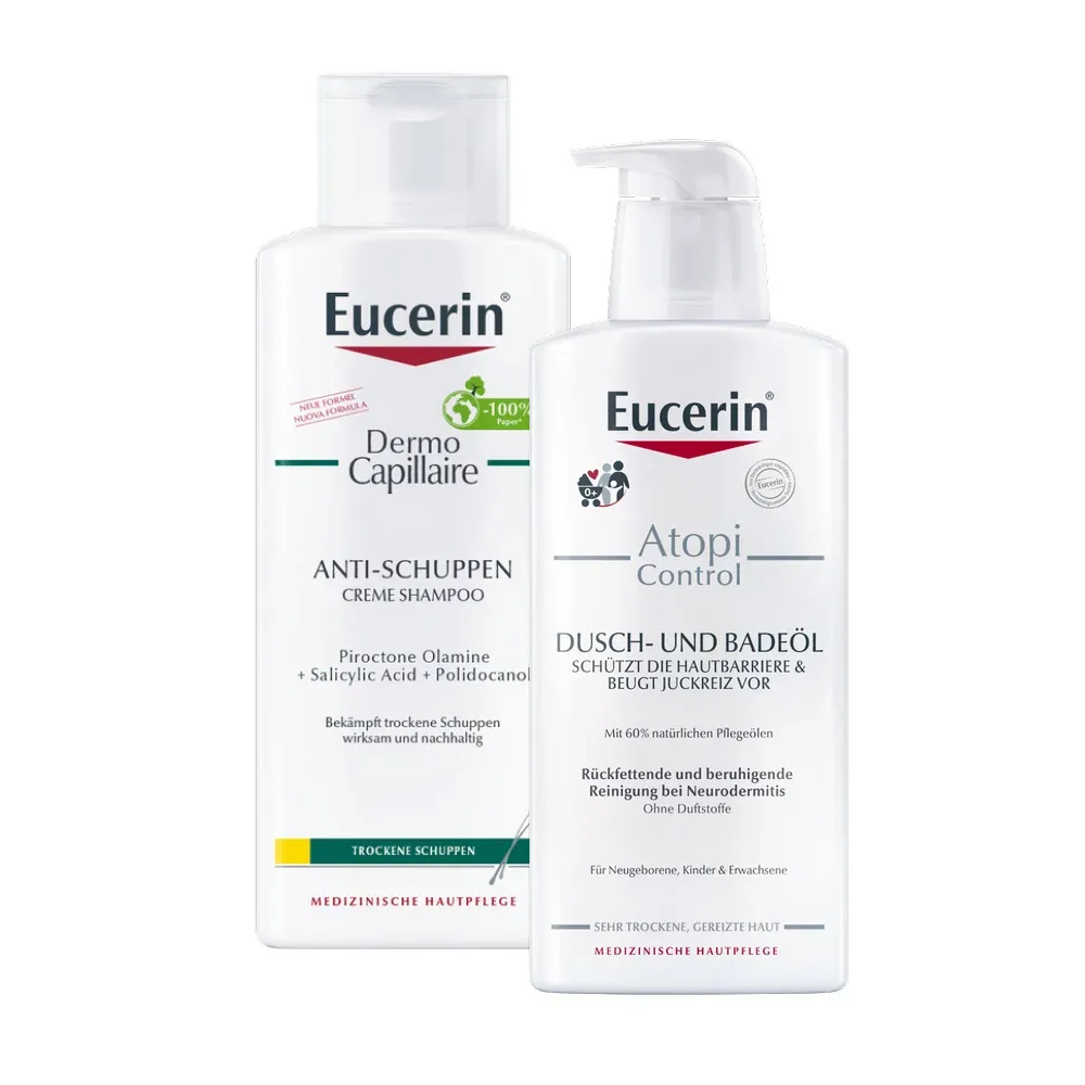 Eucerin DermoCapillaire Urea Kopfhaut beruhigendes Shampoo & Eucerin AtopiControl Dusch- und Badeöl 1 Sparset