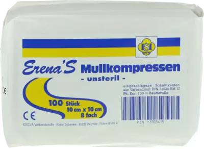 ERENA UNSTERIL Mullkompr.10x10 cm 8fach 100 St Kompressen