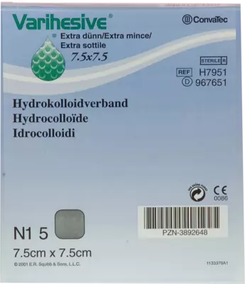 VARIHESIVE extra dünn 7,5x7,5 cm HKV hydroaktiv 5 St